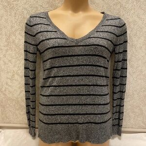 Mossimo Supply Co. Gray and Black Striped V-Neck Sweater